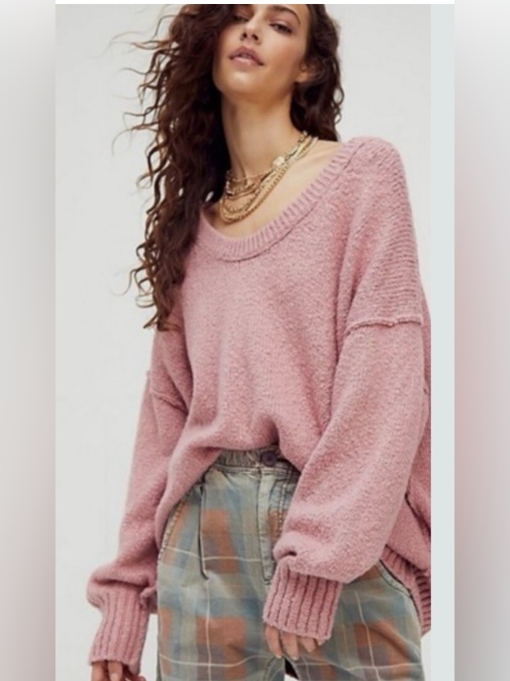 Free People Alpine Rose Brookside Tunic Sweater Sz Small Chunky Oversized